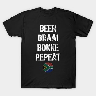 Beer Braai Bokke Repeat | South Africa Rugby Supporter | Braai Time T-Shirt